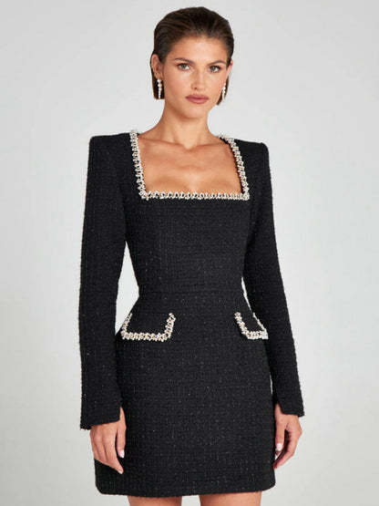 Women's long-sleeved beaded dress