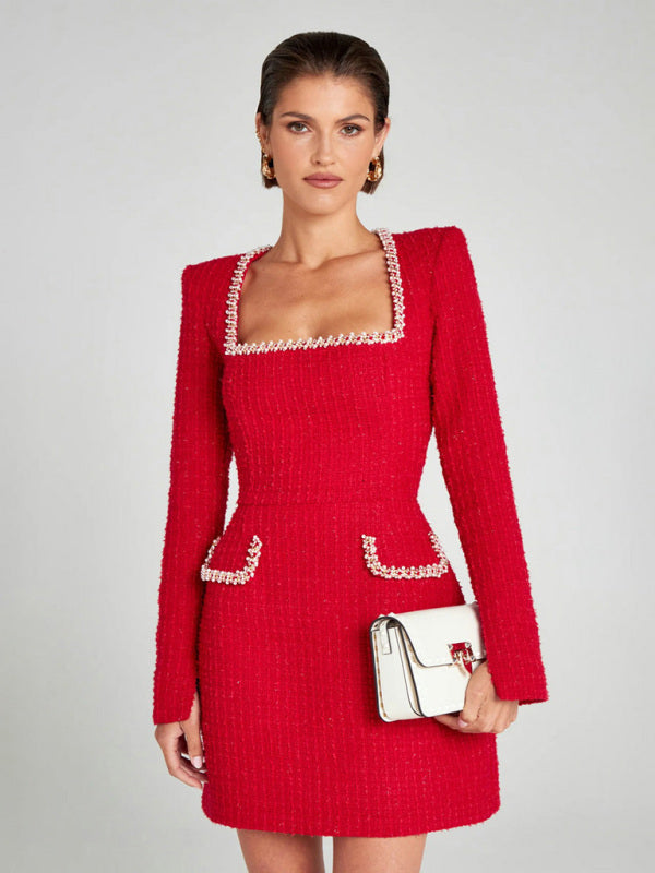 Women's long-sleeved beaded dress