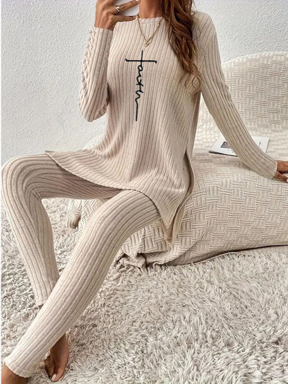 Women's long-sleeved letter print sportswear two-piece suit