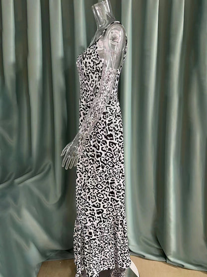 Women's Leopard Print V-Neck Dress