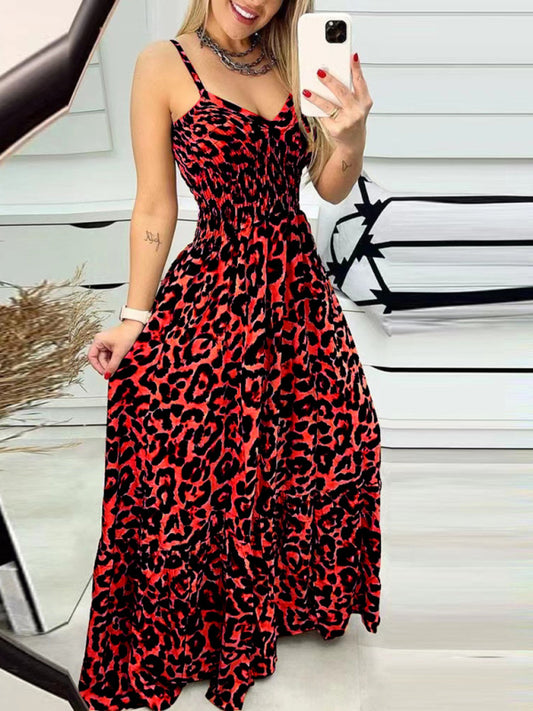 Women's Leopard Print V-Neck Dress