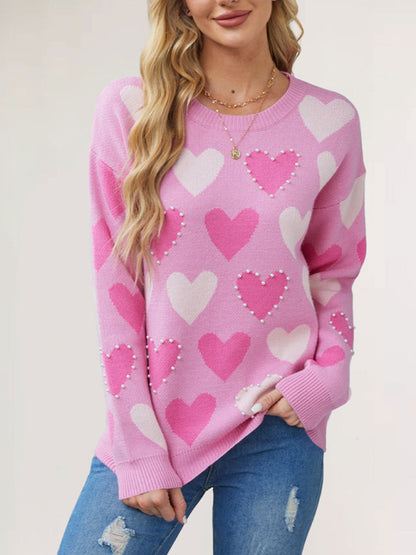 Women's Pullover Round Neck Hand-beaded Craft Knitted Sweater