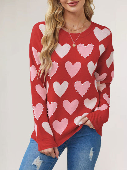 Women's Pullover Round Neck Hand-beaded Craft Knitted Sweater