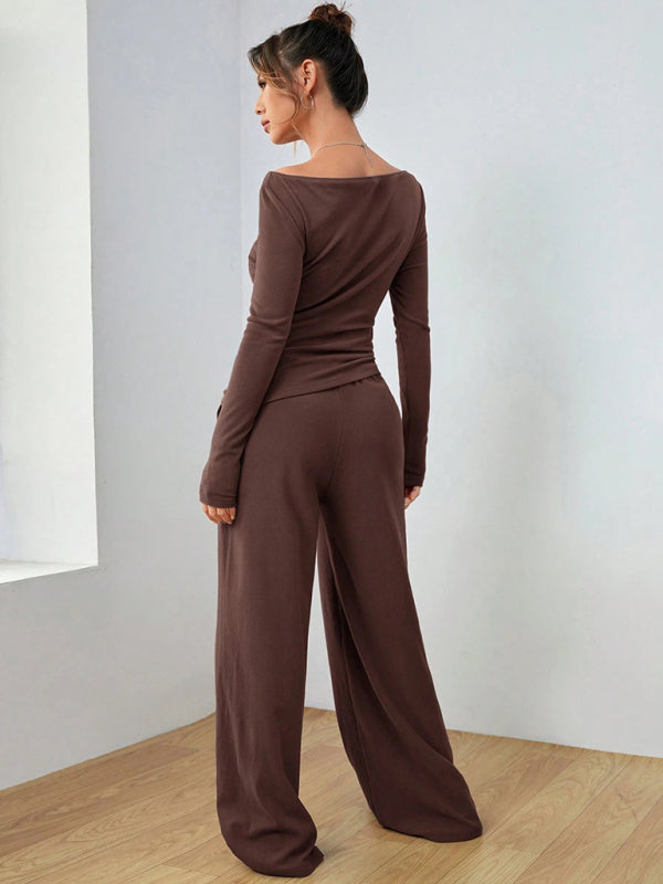 Women's wide-leg trousers fashionable two-piece set