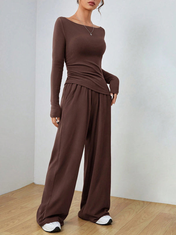 Women's wide-leg trousers fashionable two-piece set