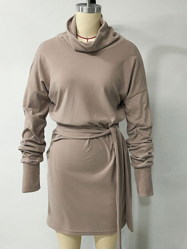 Women's pullover double collar one-step dress