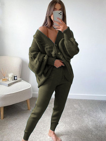 Women's Solid Color Suit Sweater + Knitted Pants