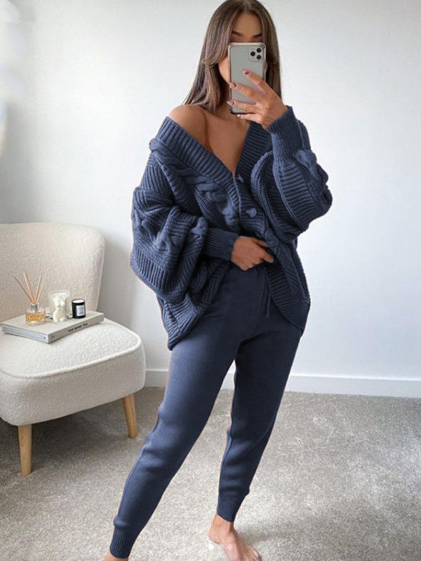 Women's Solid Color Suit Sweater + Knitted Pants