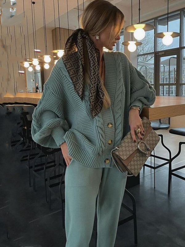 Women's Solid Color Suit Sweater + Knitted Pants