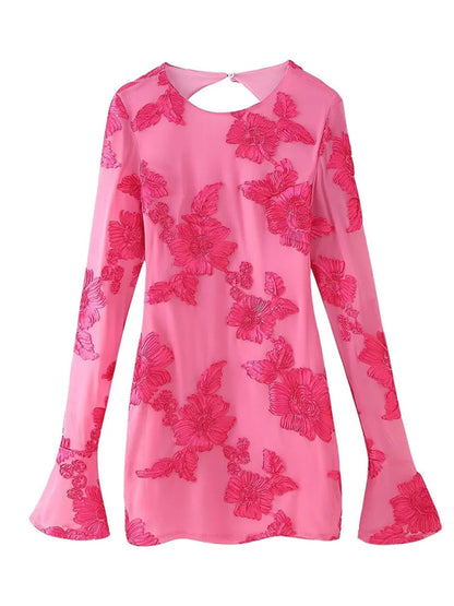 Women's Embroidered Trumpet Long Sleeve Dress