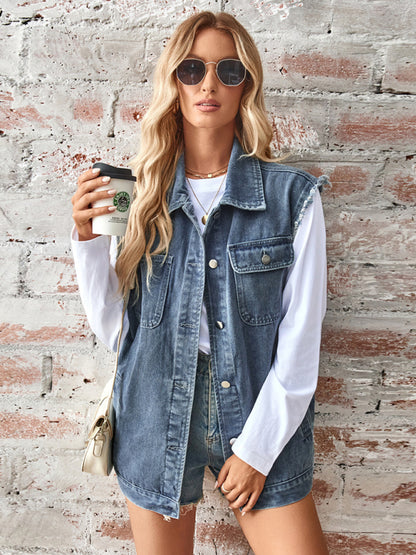 Women's Denim Loose Vest Waistcoat Cardigan Top