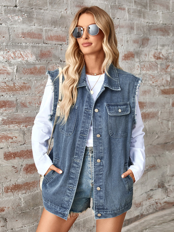 Women's Denim Loose Vest Waistcoat Cardigan Top