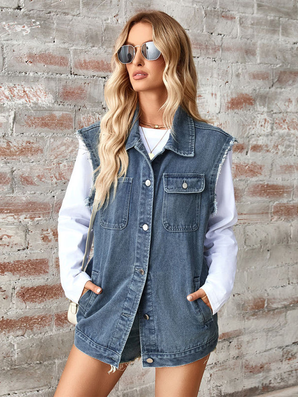 Women's Denim Loose Vest Waistcoat Cardigan Top