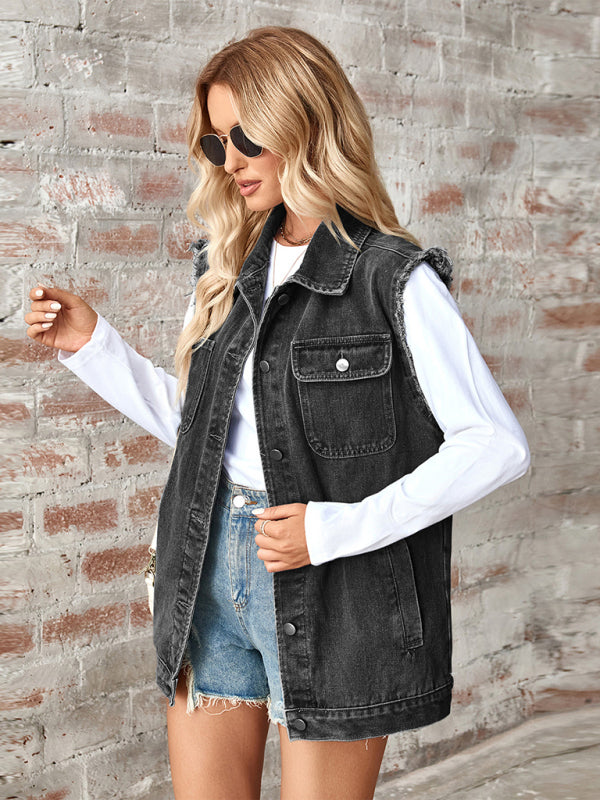 Women's Denim Loose Vest Waistcoat Cardigan Top