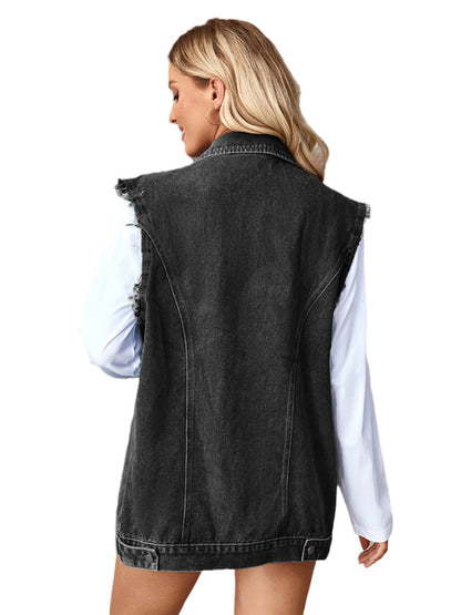 Women's Denim Loose Vest Waistcoat Cardigan Top