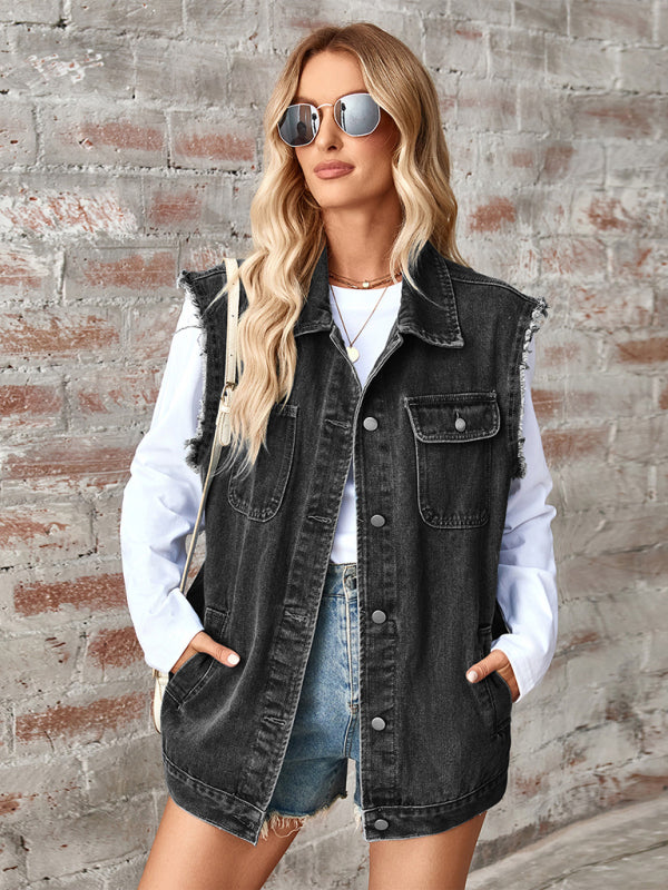 Women's Denim Loose Vest Waistcoat Cardigan Top