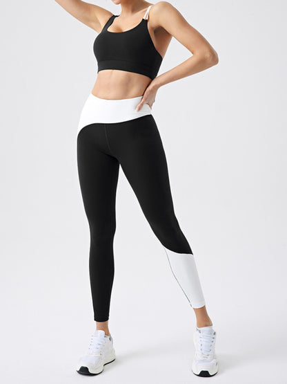 Women's fabric contrast color yoga pants