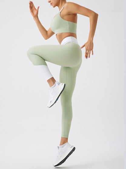 Women's fabric light color contrast yoga pants