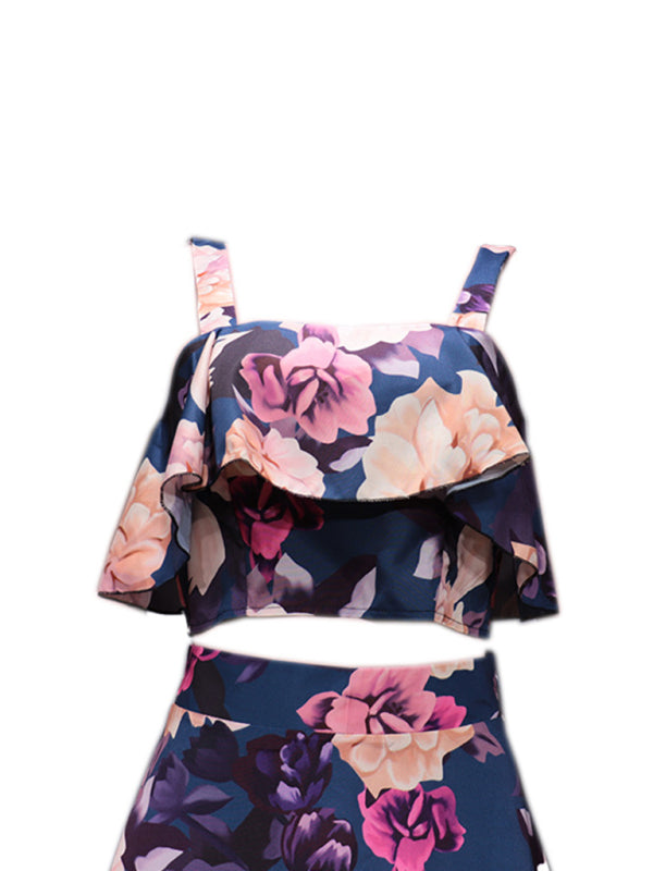 Women's camisole top with printed ruffle skirt set