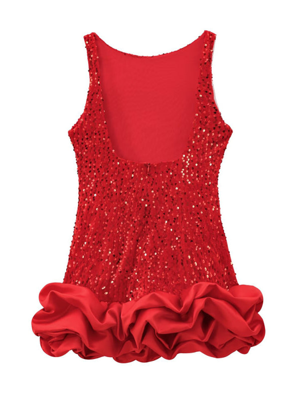 Women's Sequin Sleeveless Suspender Short Dress