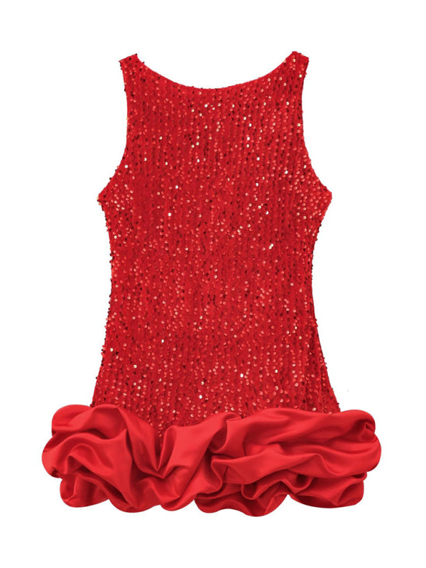 Women's Sequin Sleeveless Suspender Short Dress