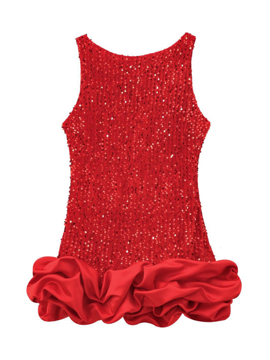 Women's Sequin Sleeveless Suspender Short Dress