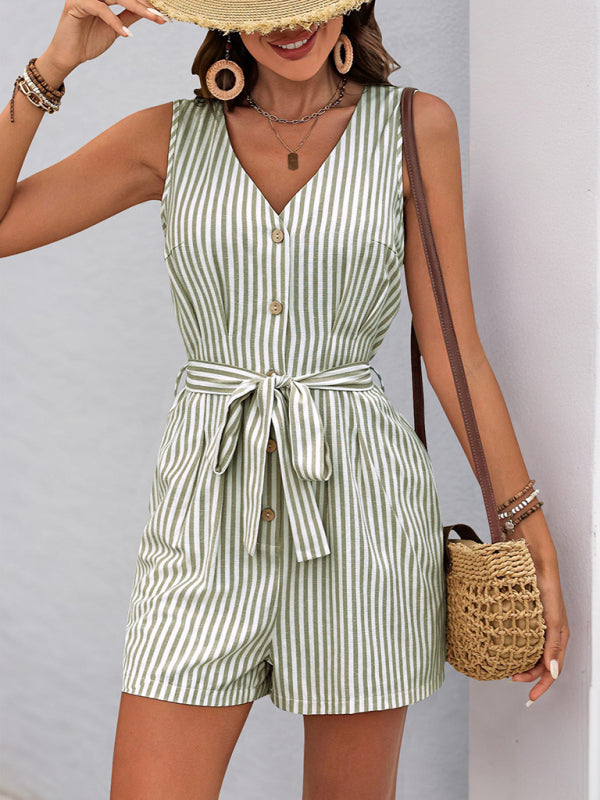 Women's V-neck sleeveless striped jumpsuit