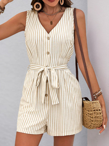 Women's V-neck sleeveless striped jumpsuit