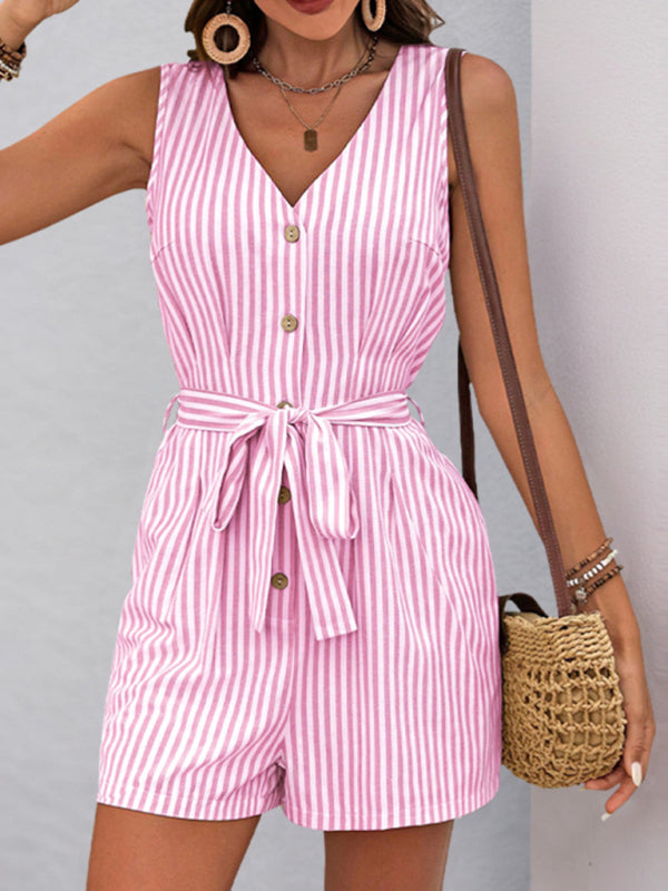 Women's V-neck sleeveless striped jumpsuit