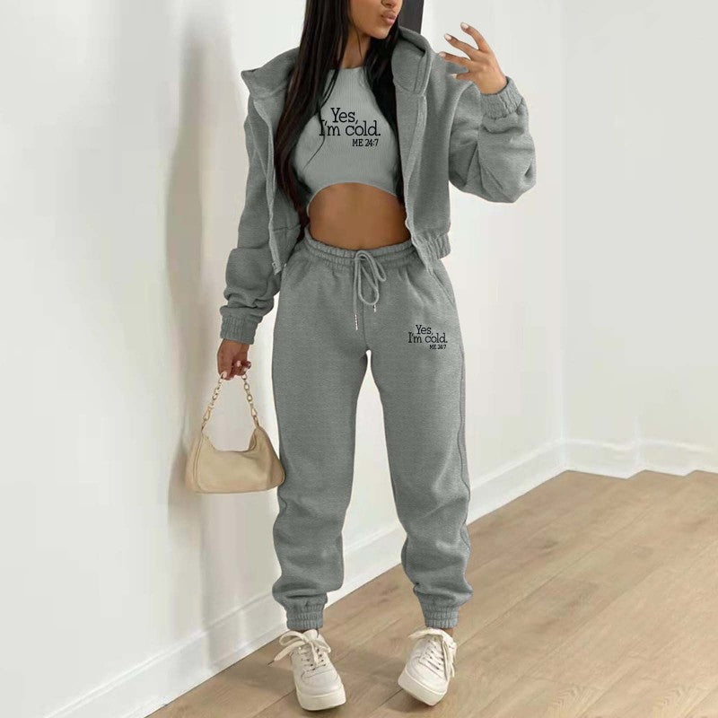 Women's Fashion Casual Slogan Tracksuit Set