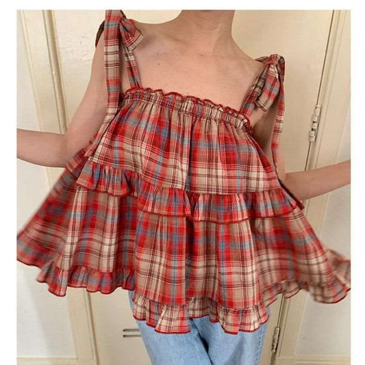 Women's Plaid Wood Ear Casual Camisole tank top