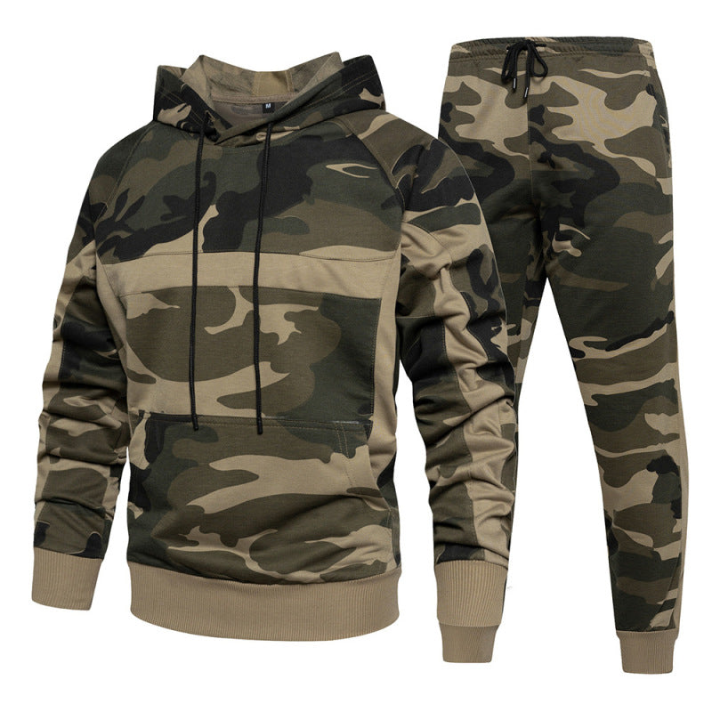 Men's casual camouflage print fashion hooded sweatshirt and pants two-piece set - FashionistaDeal