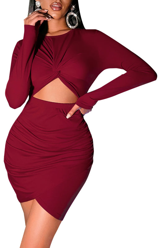 Women's Long-Sleeve Package Hip Dress Cropped Navel Dress - FashionistaDeal