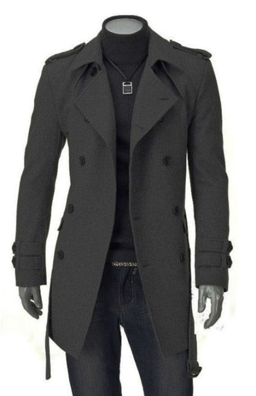 Men's Double Breasted Jacket Slim Long Trench Coat - FashionistaDeal