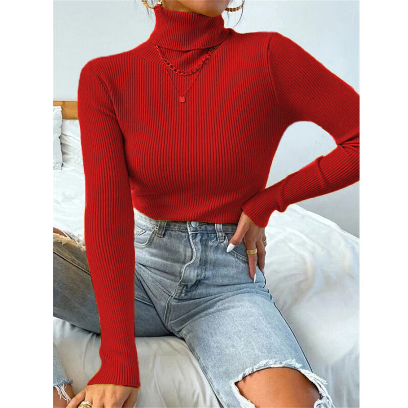 Women's turtleneck tight knit top - FashionistaDeal