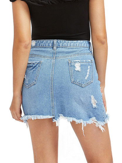 Women's ripped fringed loose sexy denim skirt - FashionistaDeal