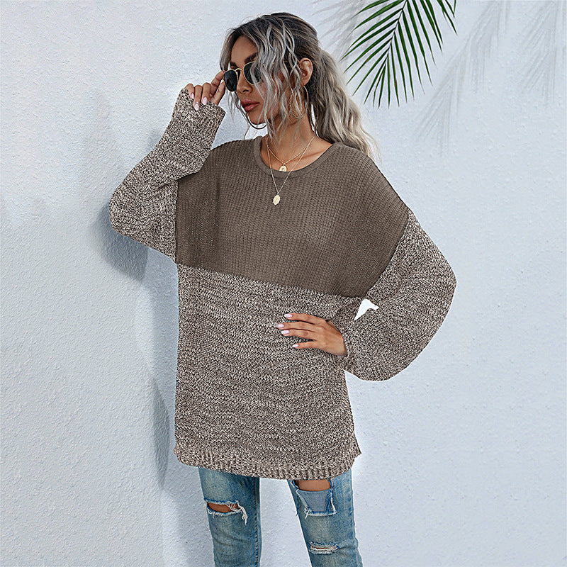 Women's mid-length long sleeve knitted sweater - FashionistaDeal