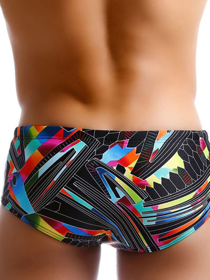 Men's Colorful Lines Geometric Irregular Print Boxer Swim Shorts - FashionistaDeal