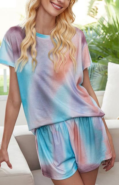 Women's Round Neck Tie Dye Pajama Set - FashionistaDeal