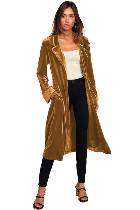 Women's gold velvet casual long lapel blazer - FashionistaDeal