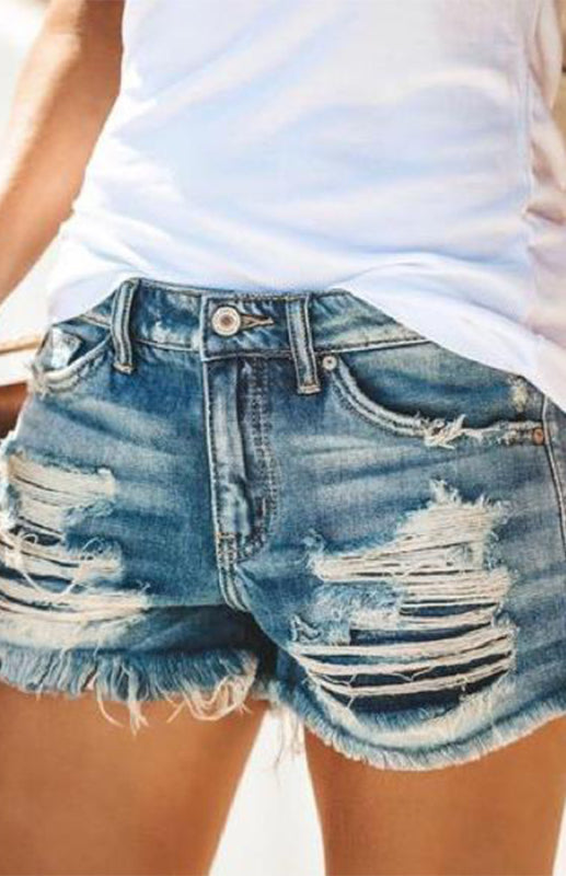 Women's High-Waisted, Fringed, Cut-Out Denim Shorts - FashionistaDeal