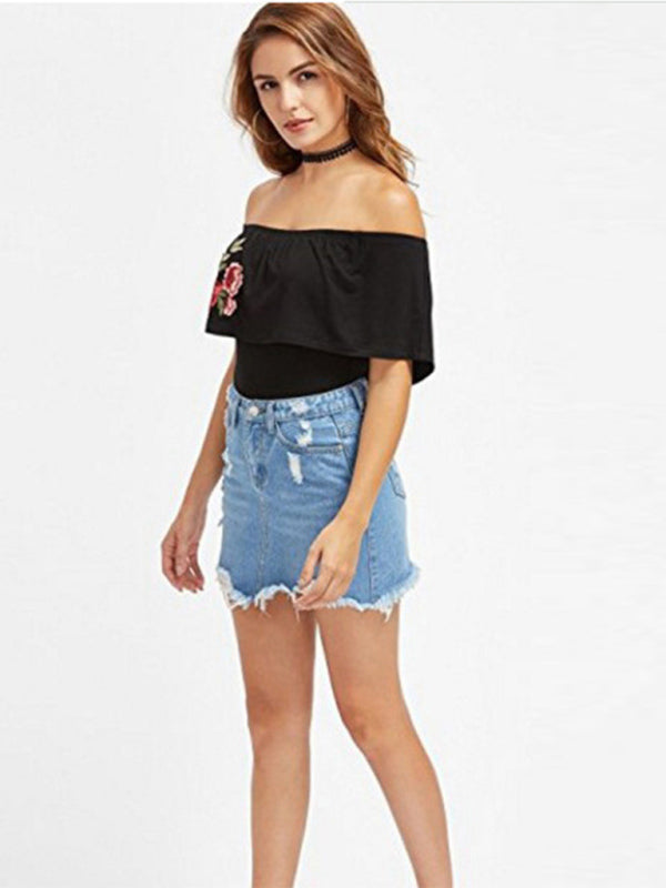 Women's ripped fringed loose sexy denim skirt - FashionistaDeal