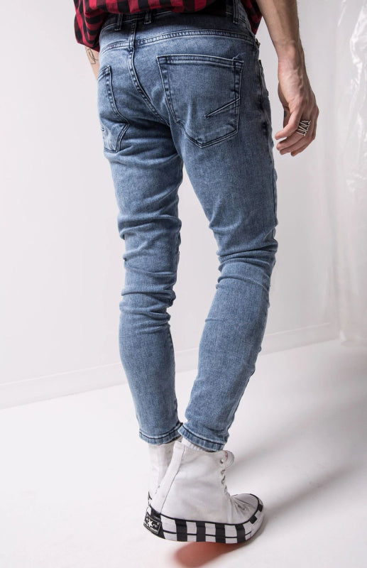 Men's Fashion Frayed Slim Fit Long Jeans - FashionistaDeal