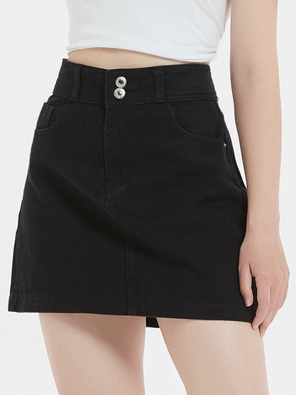 Women's plus size loose black slim denim skirt - FashionistaDeal