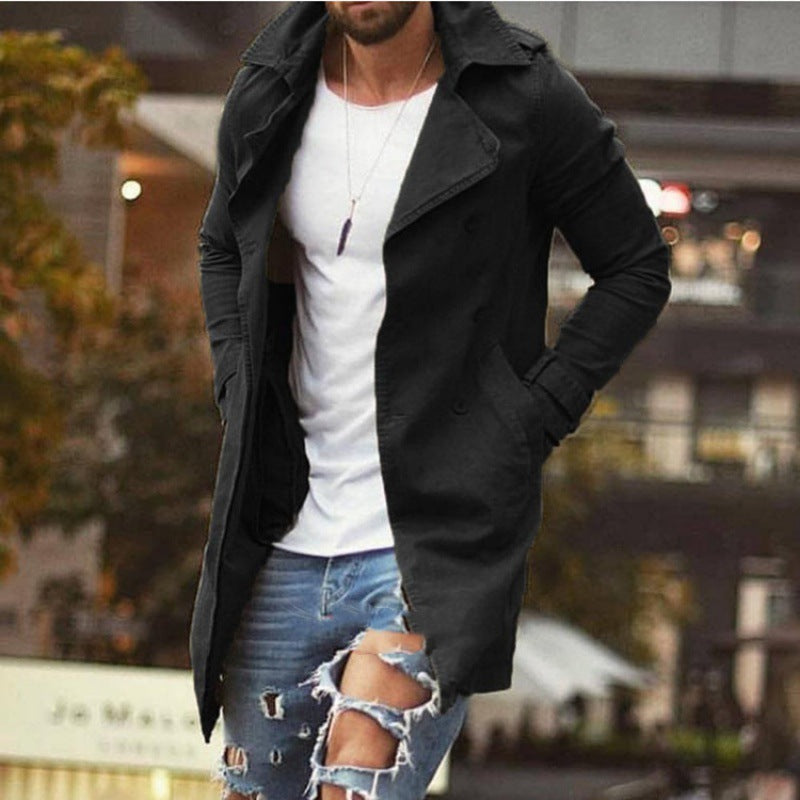 Men's coat mid-length slim fit large size windbreaker casual jacket - FashionistaDeal