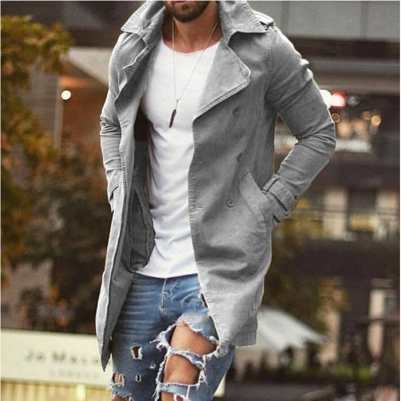 Men's coat mid-length slim fit large size windbreaker casual jacket - FashionistaDeal