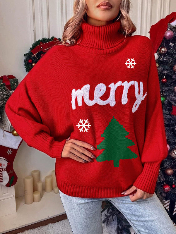 Women's Christmas casual bat sleeve letter knitted sweater - FashionistaDeal