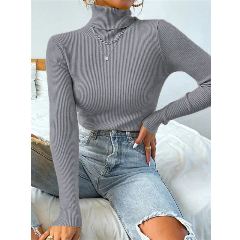 Women's turtleneck tight knit top - FashionistaDeal