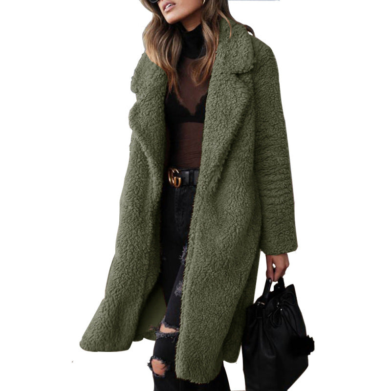 Women's loose long sleeve lapel plush jacket - FashionistaDeal