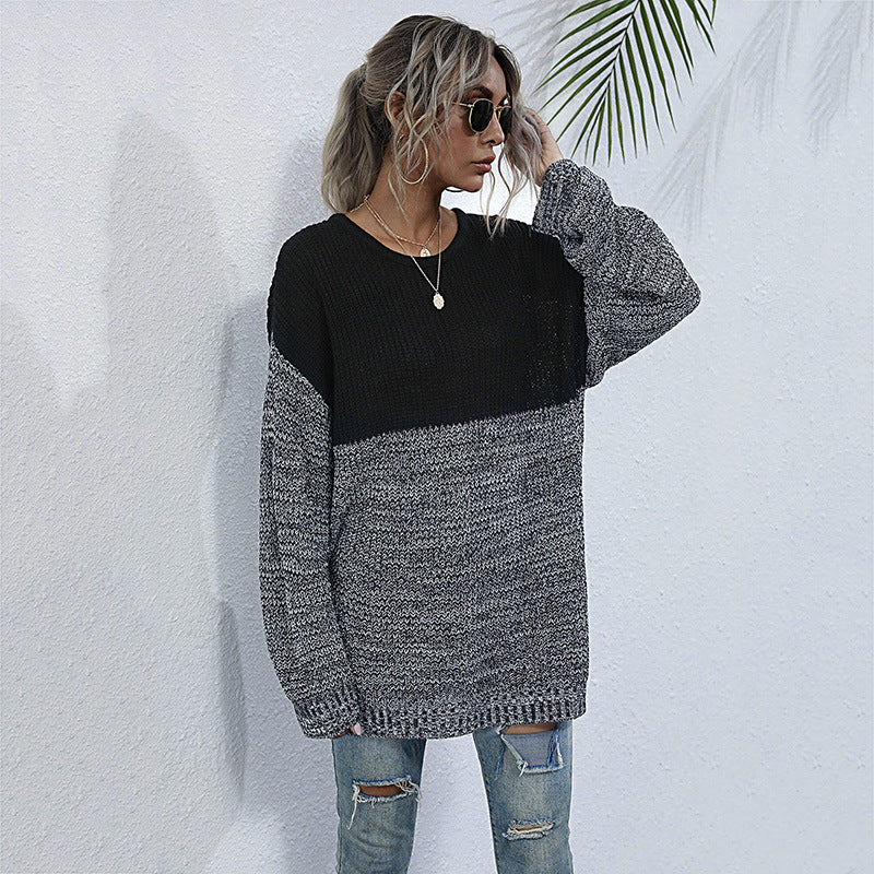 Women's mid-length long sleeve knitted sweater - FashionistaDeal